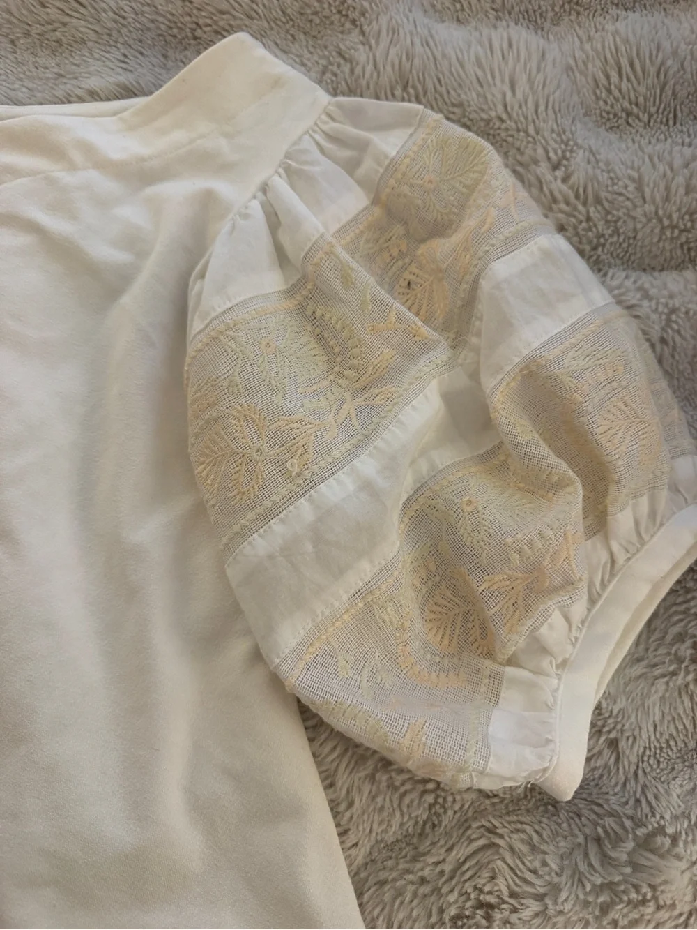 Free People White Off-Shoulder Puff-Sleeve Top